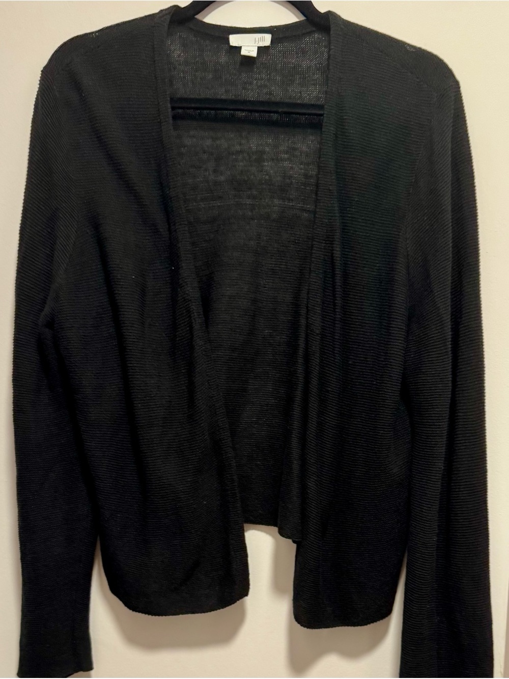 J Jill Black Linen Blend Open Front Cardigan Size Medium
